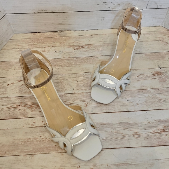 Gold & Rouge white leather and embossed croc block heel sandals - Picture 5 of 13